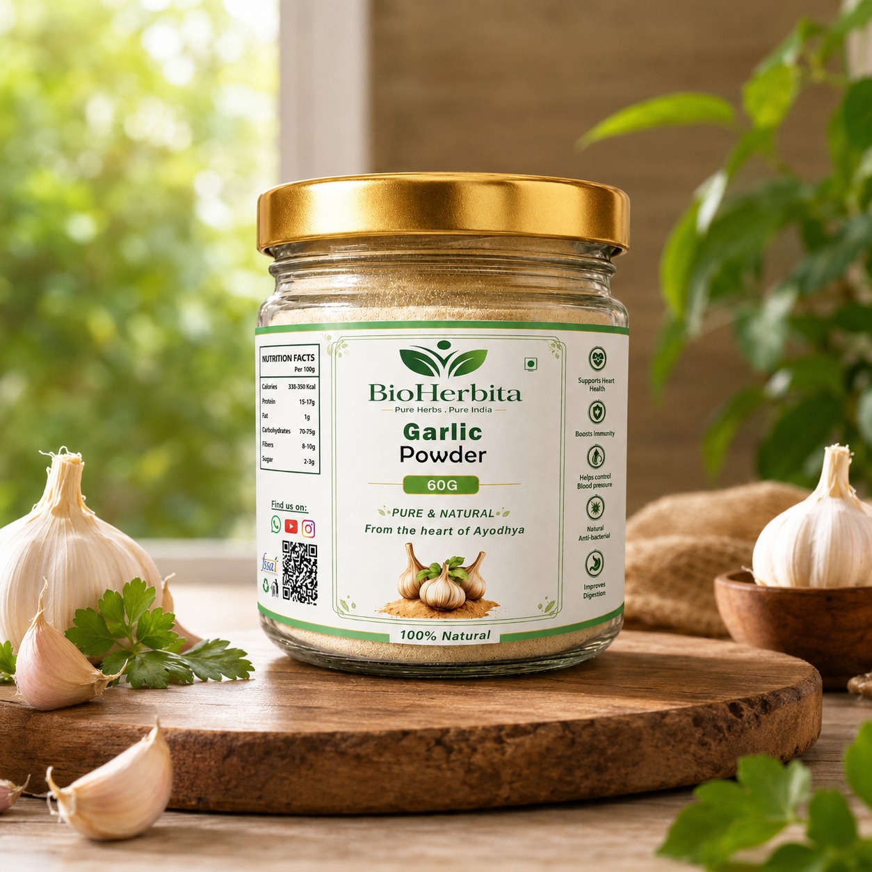 BioHerbita Premium Dehydrated Garlic Powder — pure kitchen essential, no preservatives